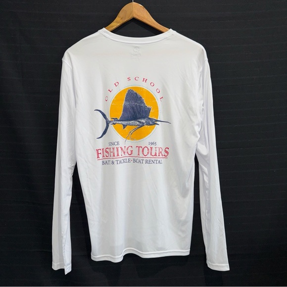 Vapor Elemental Wear Old School Fishing Tours L/S UPF 50 Performance Shirt M NWT - Picture 2 of 8